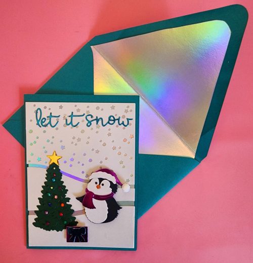 Let it snow greeting handmade card, lined envelop