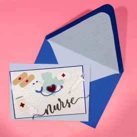 Nurse handmade card, lined embossed envelope