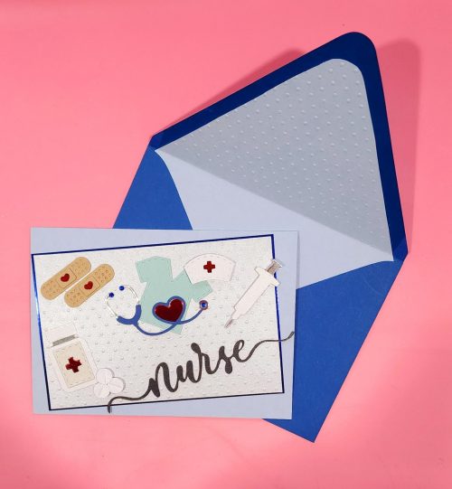 Nurse handmade card, lined embossed envelope