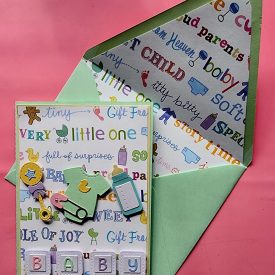 Baby card handmade, lined envelope