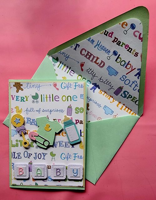 Baby card handmade, lined envelope