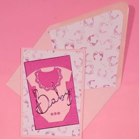 Baby girl handmade card, embossed, lined envelope