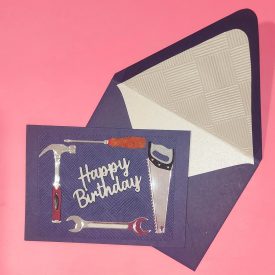 Handmade happy birthday card with lined embossed envelope