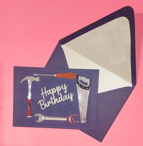Handmade happy birthday card with lined embossed envelope