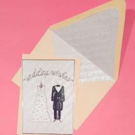 Wedding handmade card, wedding wishes with lined embossed envelope