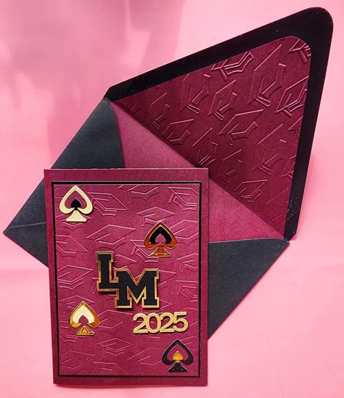 handmade graduation card, Lower Merion High School, congratulations, lined embossed envelope