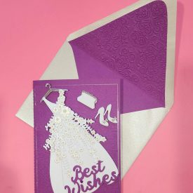 Best Wishes, Bridal Shower handmade card with lined embossed envelope