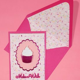 Handmade birthday card with wobble cupcake with handmade envelope