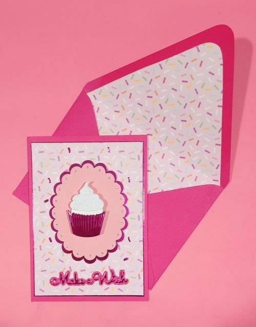 Handmade birthday card with wobble cupcake with handmade envelope
