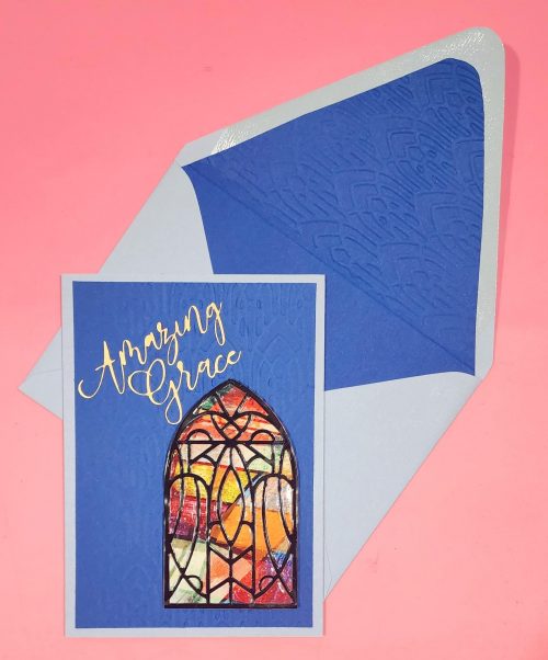 Religious, amazing grace handmade card, lined embossed envelope