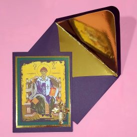 Greek Orthodox St Spyridon icon handmade card with lined envelope