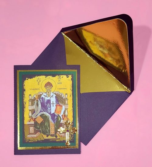 Greek Orthodox St Spyridon icon handmade card with lined envelope