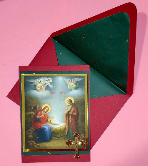 Greek Orthodox Birth of Christ icon handmade card and lined envelope