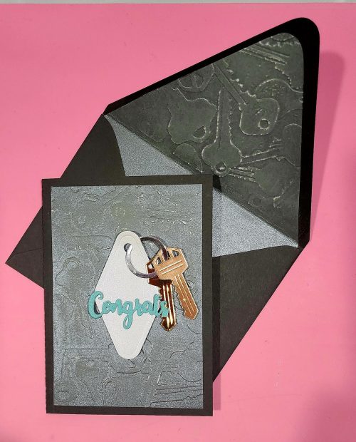 Congrats (New Driver) handmade card, lined embossed envelope