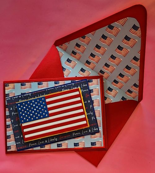American flag handmade card with lined envelope