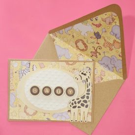 Baby handmade card, embossed, lined envelope