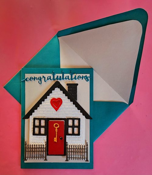 Congratulation New Home handmade card with lined envelope