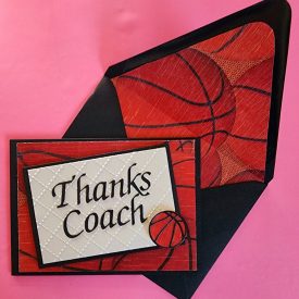 handmade thanks coach card, embossed, handmade envelope