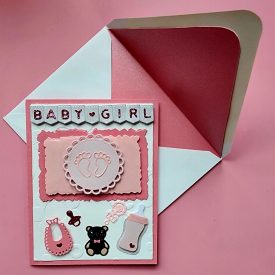 Baby girl handmade card, embossed, handmade envelope