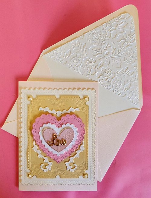 Love card with lined embossed envelope.