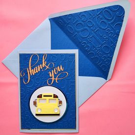 handmade thank you bus driver card, embossed, lined envelope