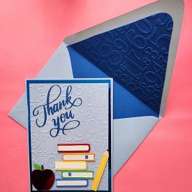 Handmade thank you card teacher, embossed, lined envelope