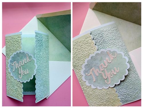 handmade thank you card, embossed, handmade envelope