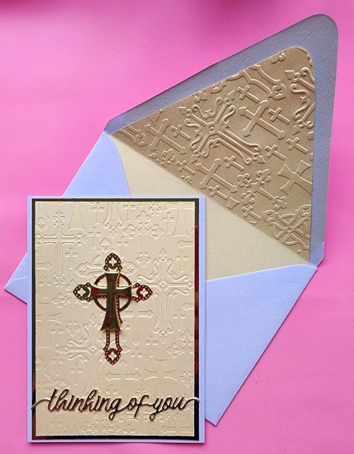 Thinking of you card, lined embossed envelope