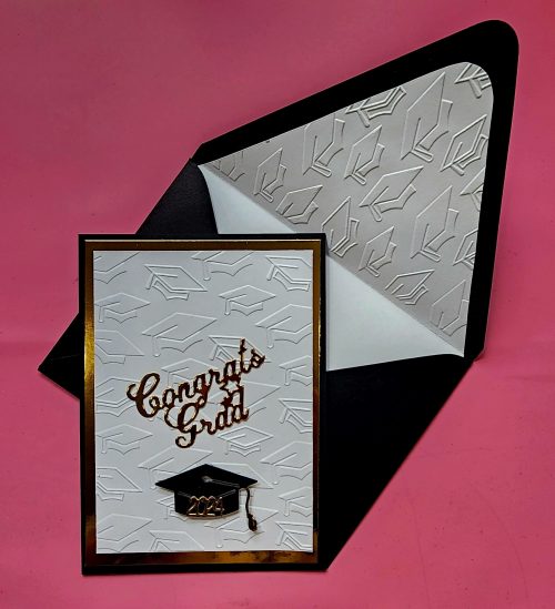 handmade graduation card, congratulations, lined embossed envelope