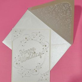 Wedding handmade card with lined embossed envelope