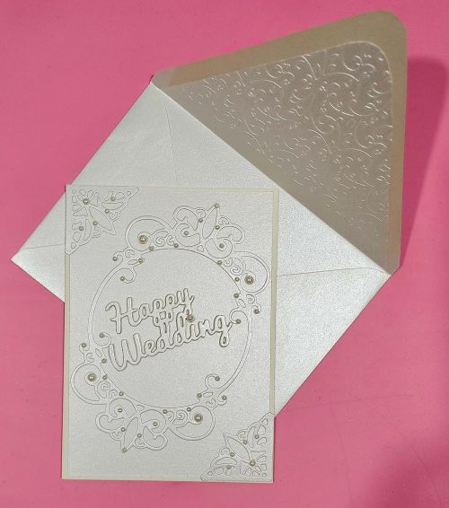 Wedding handmade card with lined embossed envelope