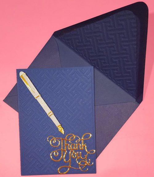 Thank you card, lined embossed envelope