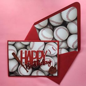 Handmade birthday card baseball with lined envelope