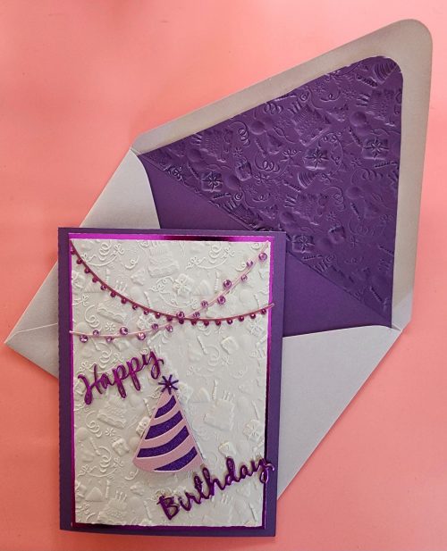 Birthday card, lined embossed envelope