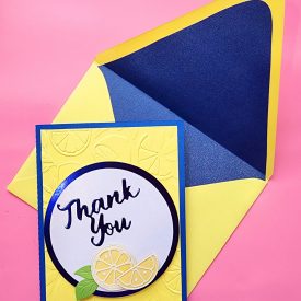 handmade thank you card, embossed, lined envelope