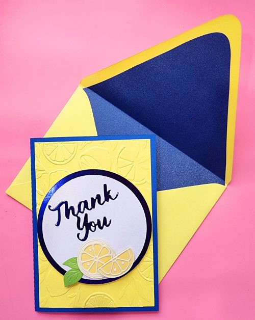 handmade thank you card, embossed, lined envelope